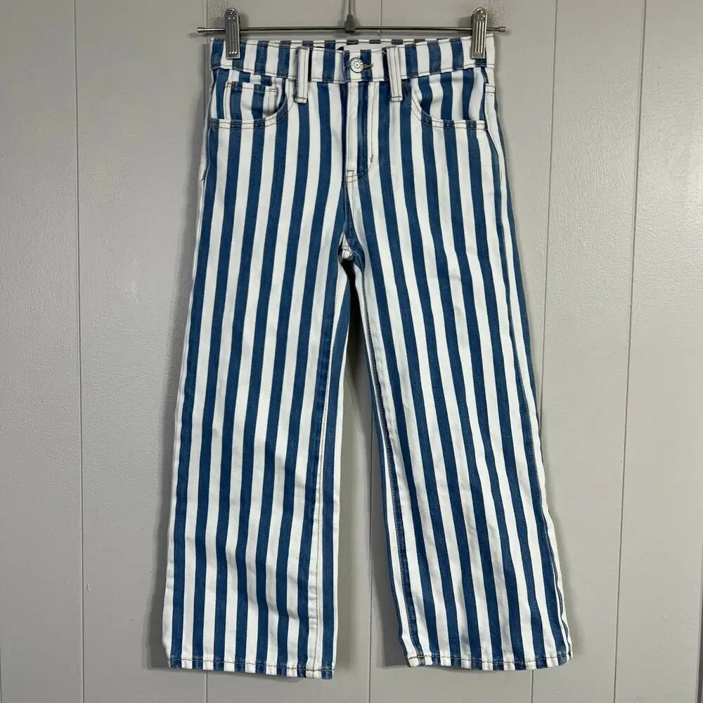 Old Navy Girls Size 8 High Rise Baggy Wide Leg Striped Jeans